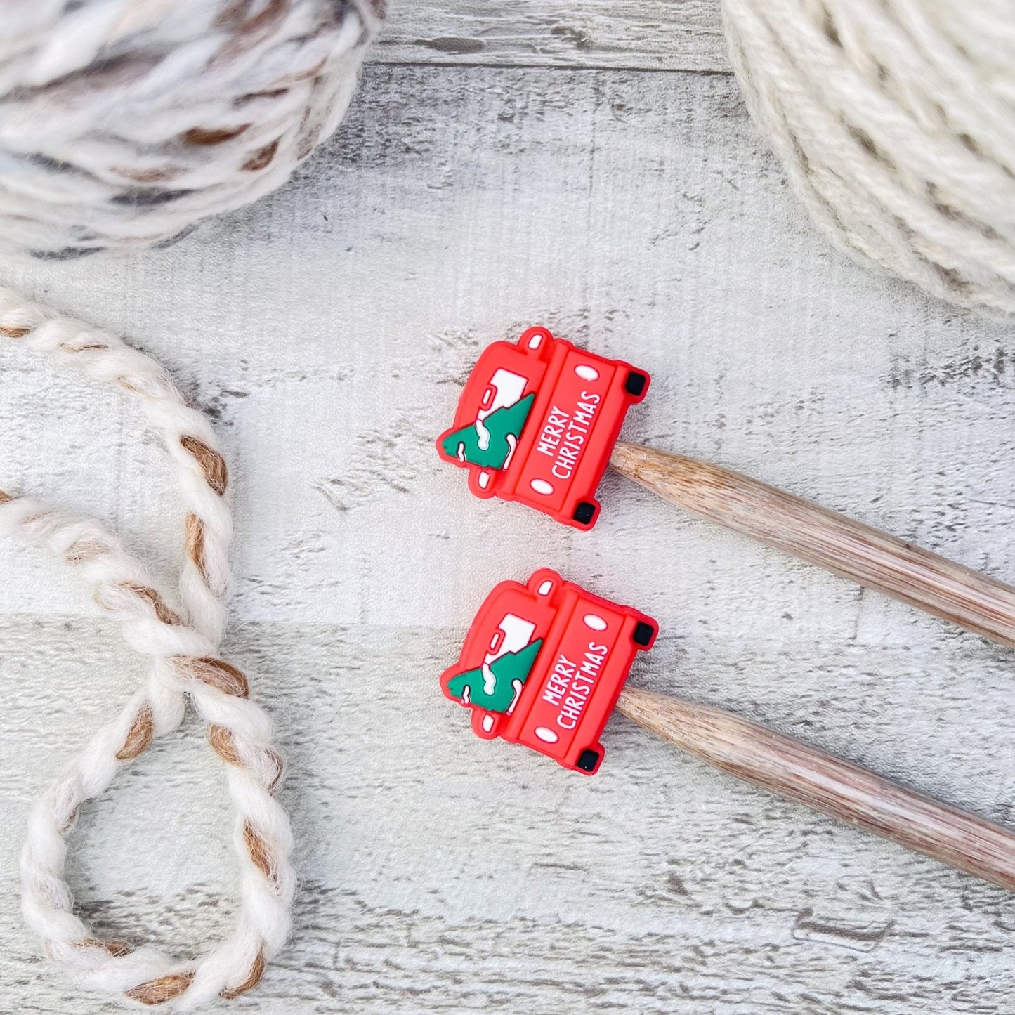 Christmas Truck Stitch Stoppers Knitting Needle Point Protectors - The Desert Stream Stitch
