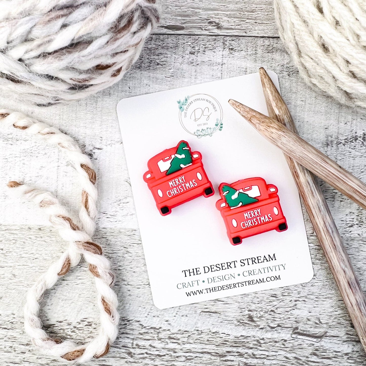 Christmas Truck Stitch Stoppers Knitting Needle Point Protectors - The Desert Stream Stitch