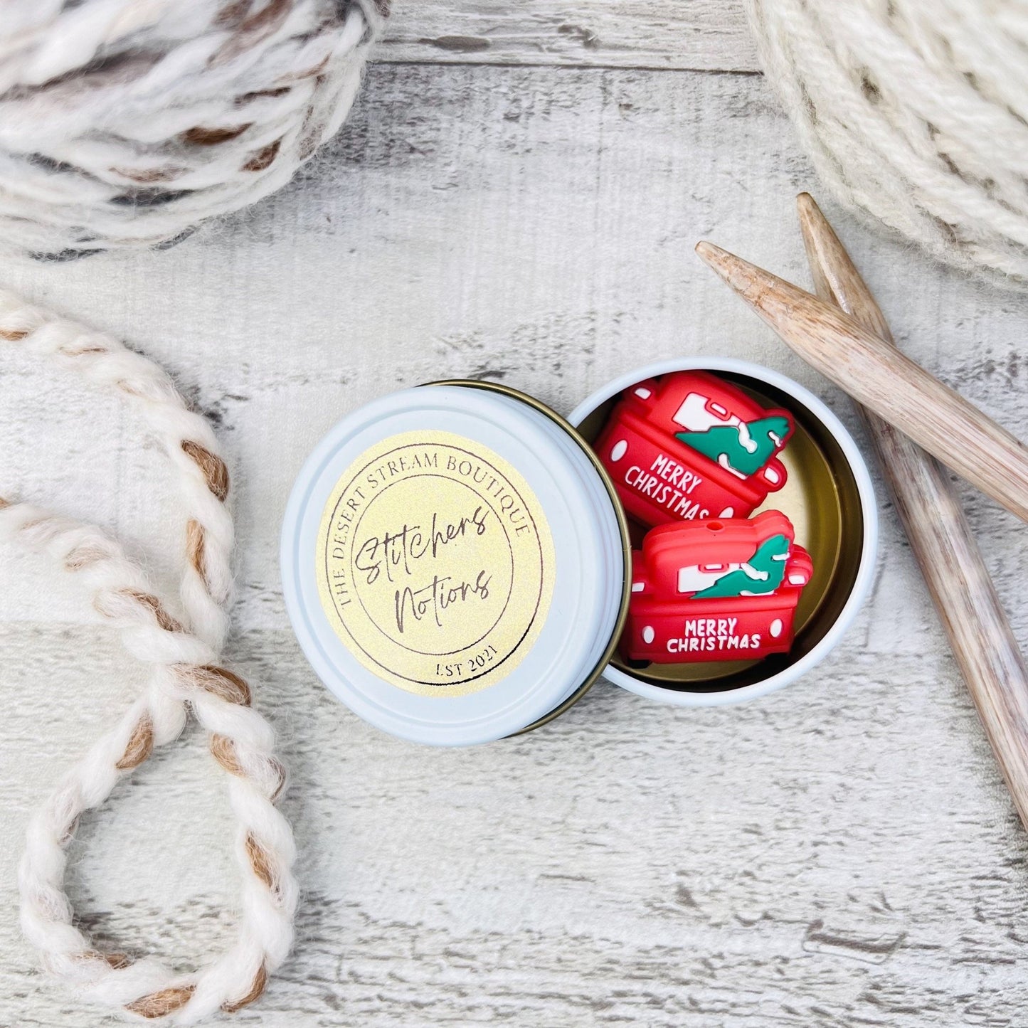 Christmas Truck Stitch Stoppers Knitting Needle Point Protectors - The Desert Stream Stitch