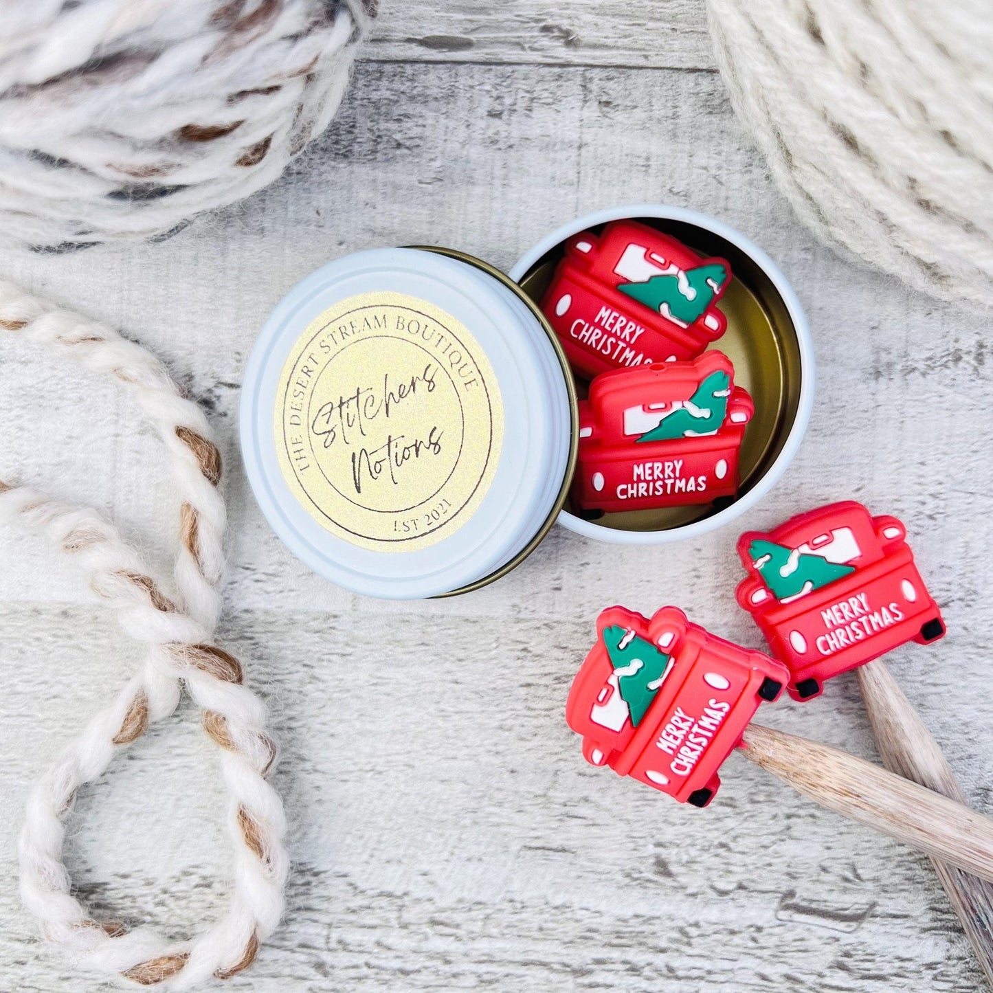 Christmas Truck Stitch Stoppers Knitting Needle Point Protectors - The Desert Stream Stitch