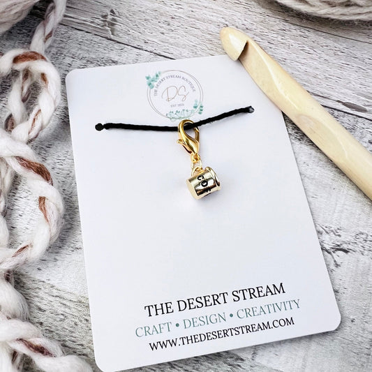 Coffee Cup Stitch Marker - Luxe Limited Collectors Edition - 18K Gold Cubic Zirconia - The Desert Stream Stitch