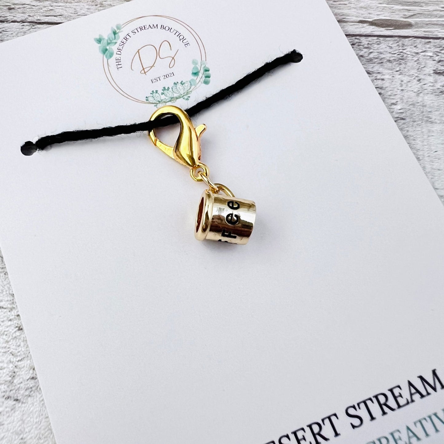 Coffee Cup Stitch Marker - Luxe Limited Collectors Edition - 18K Gold Cubic Zirconia - The Desert Stream Stitch