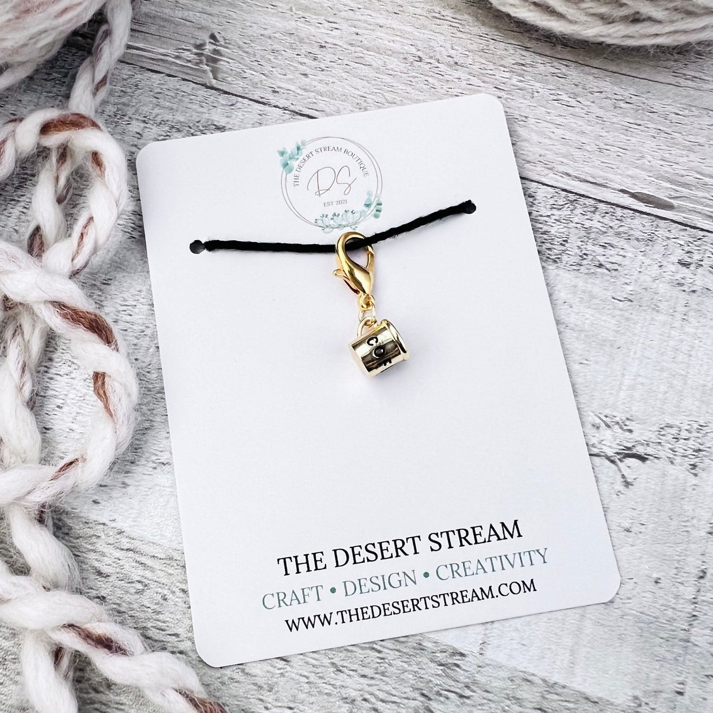 Coffee Cup Stitch Marker - Luxe Limited Collectors Edition - 18K Gold Cubic Zirconia - The Desert Stream Stitch