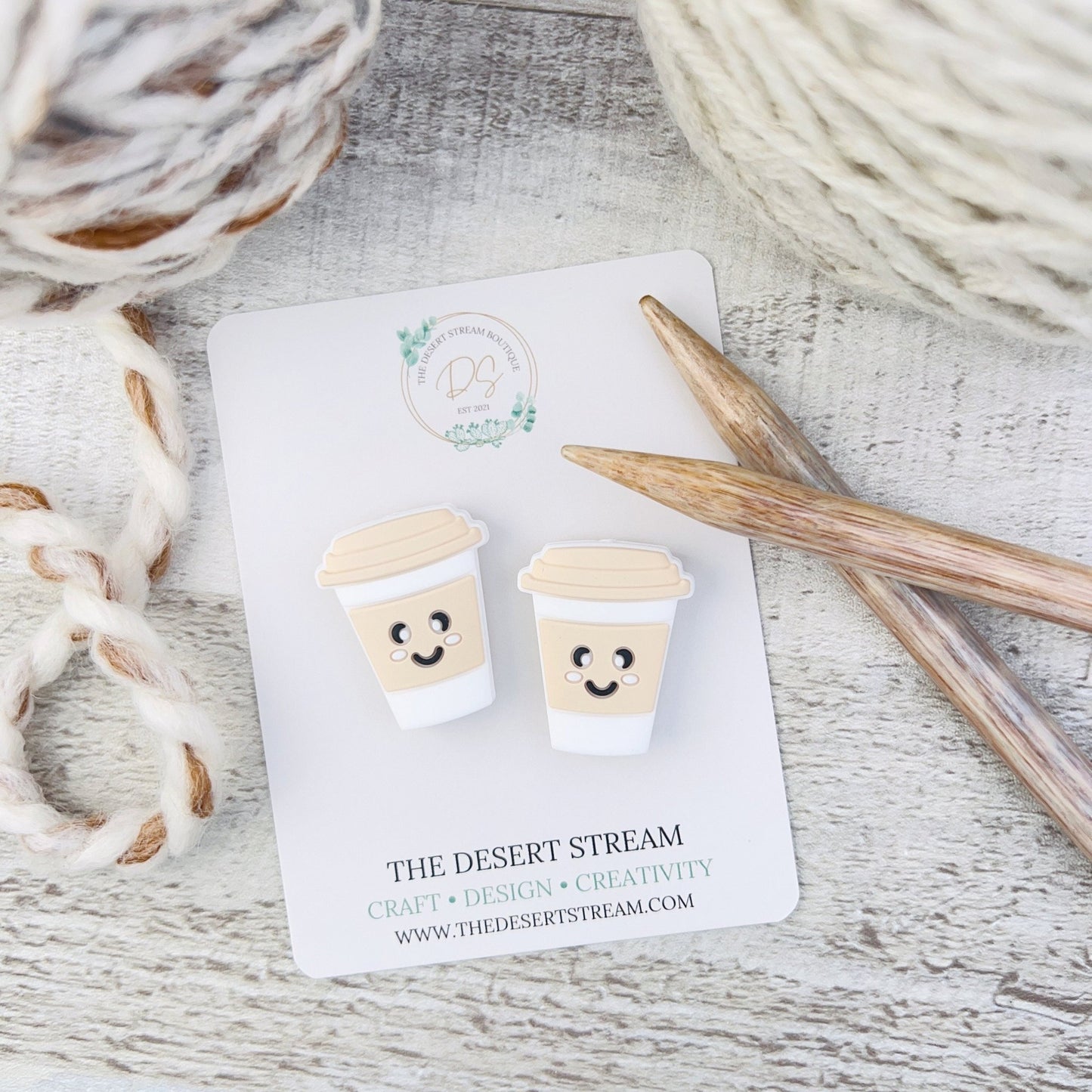 Coffee Cup Stitch Stoppers Knitting Needle Point Protectors - The Desert Stream Stitch