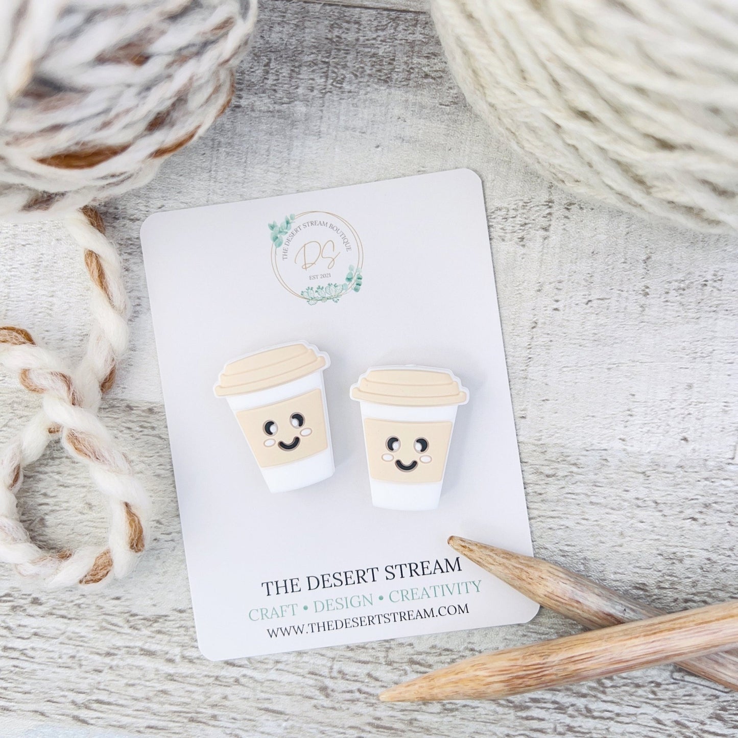 Coffee Cup Stitch Stoppers Knitting Needle Point Protectors - The Desert Stream Stitch