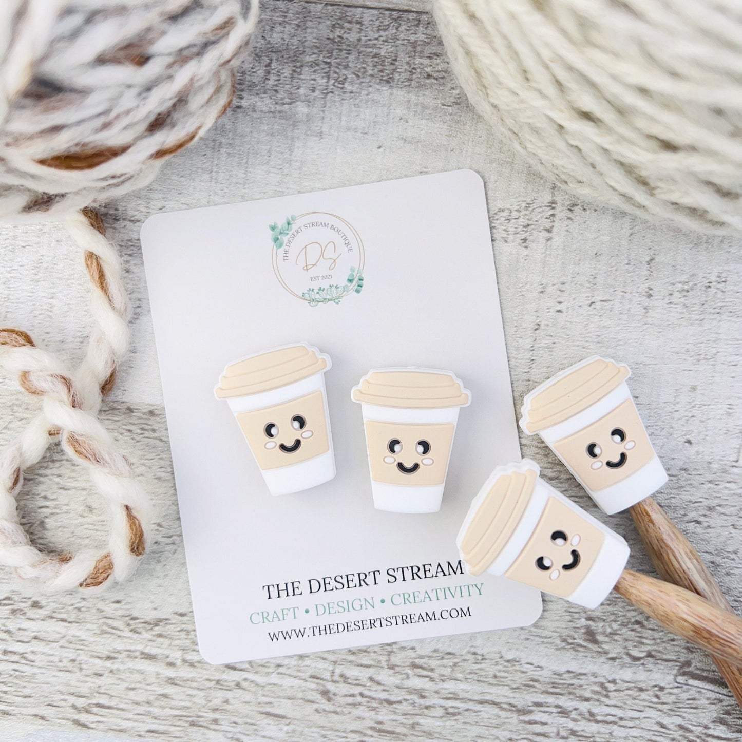 Coffee Cup Stitch Stoppers Knitting Needle Point Protectors - The Desert Stream Stitch