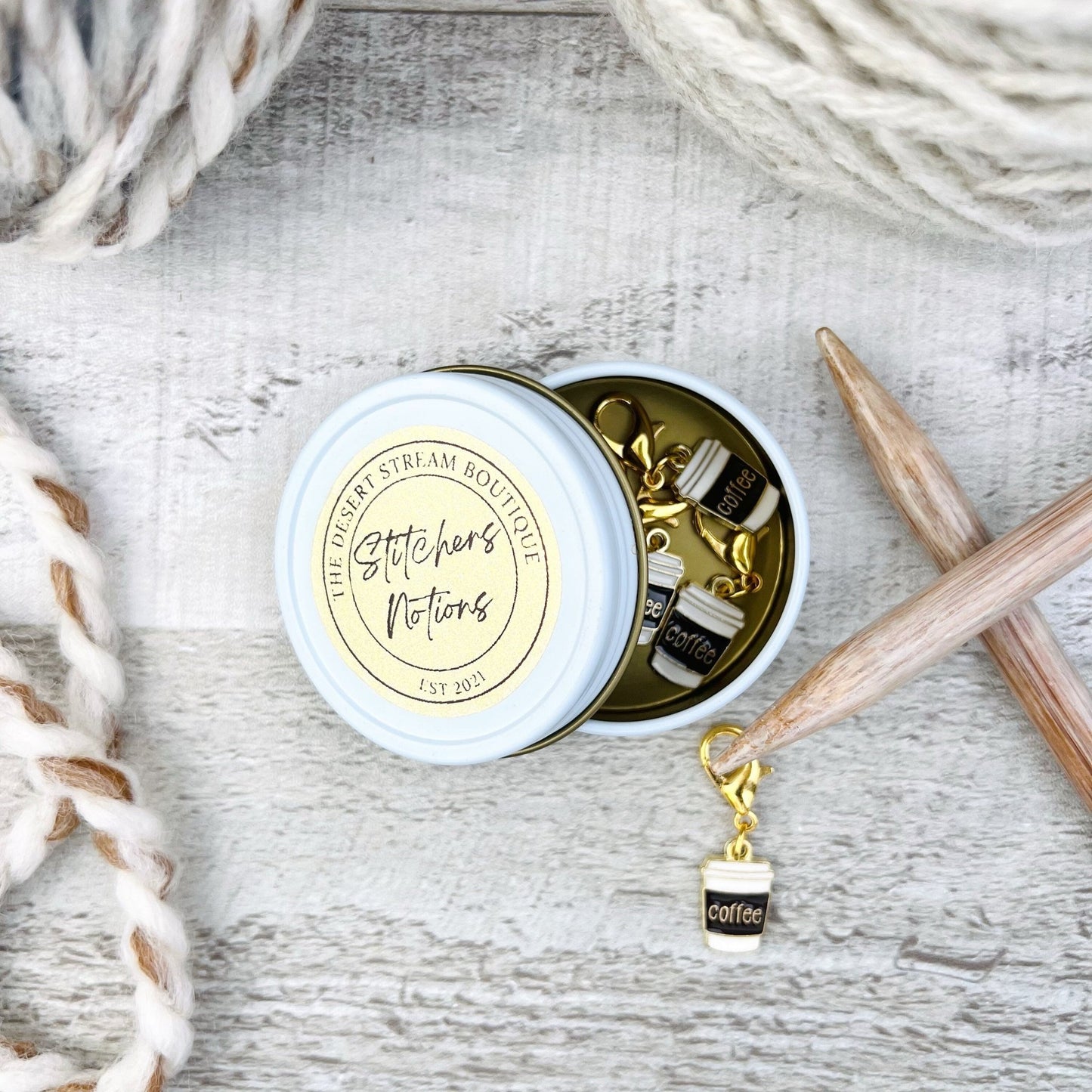 Coffee Stitch Markers Set - Knitting and Crochet - The Desert Stream Stitch