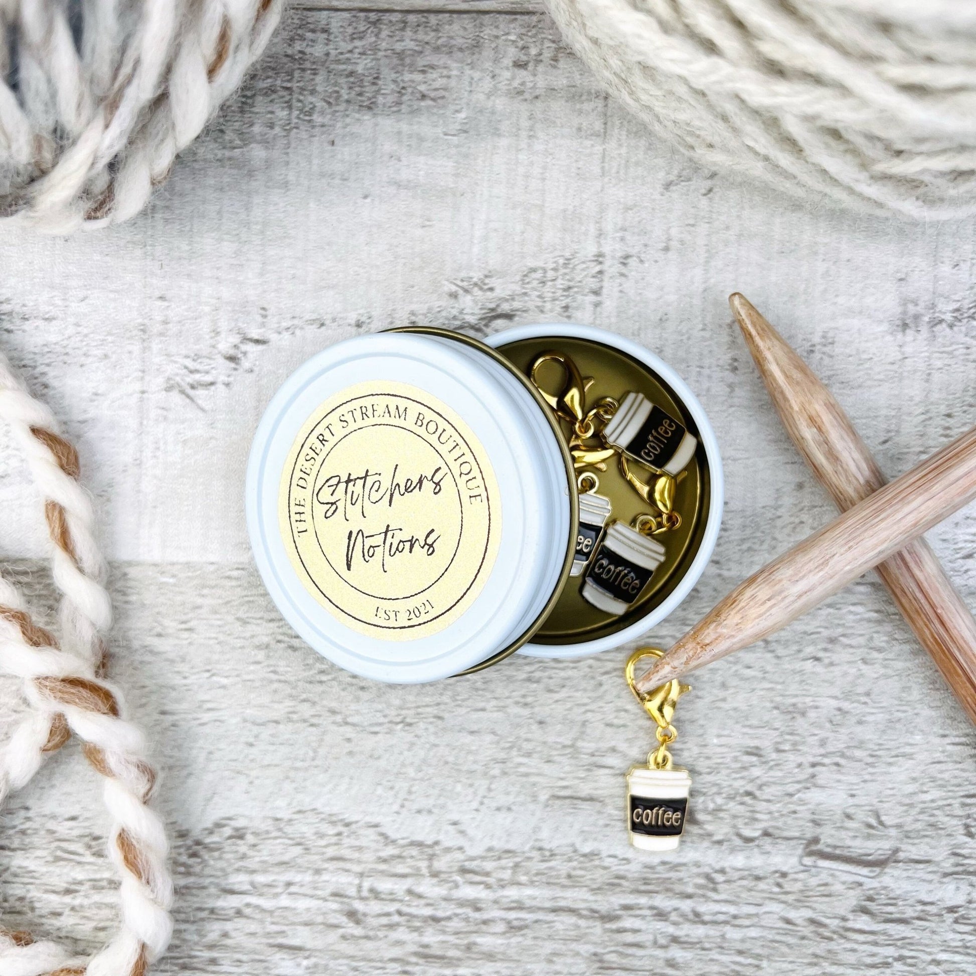 Coffee Stitch Markers Set - Knitting and Crochet - The Desert Stream Stitch