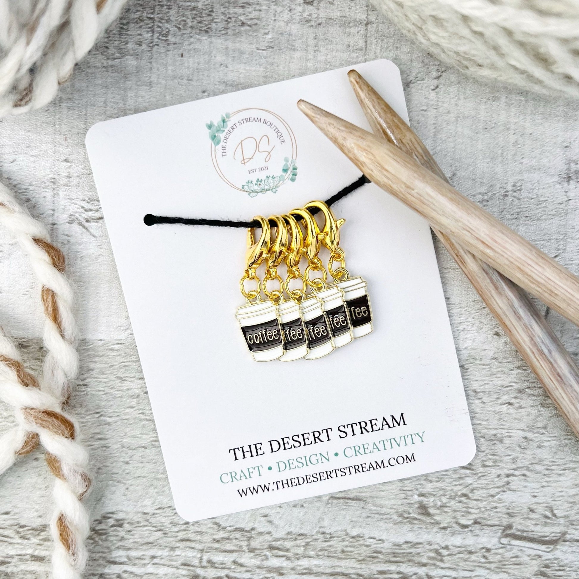 Coffee Stitch Markers Set - Knitting and Crochet - The Desert Stream Stitch
