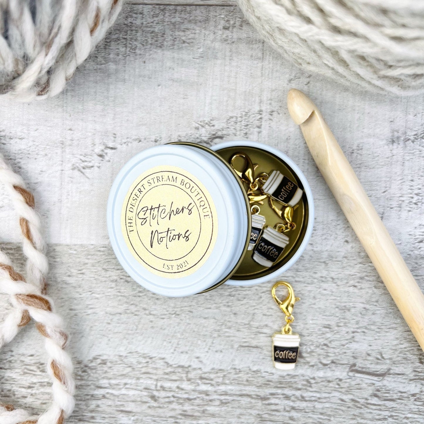Coffee Stitch Markers Set - Knitting and Crochet - The Desert Stream Stitch