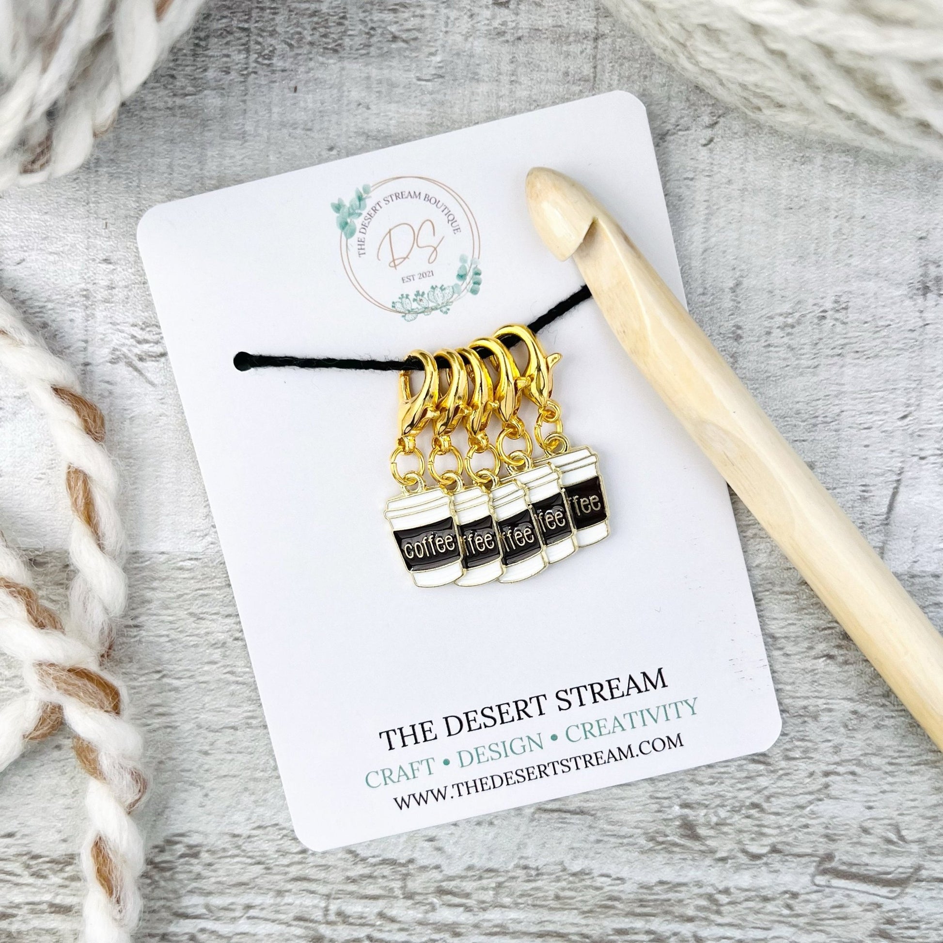 Coffee Stitch Markers Set - Knitting and Crochet - The Desert Stream Stitch