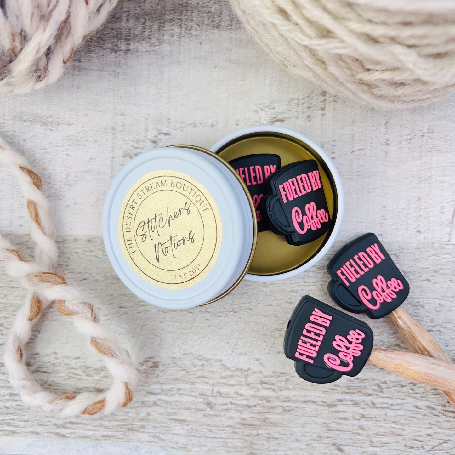 Coffee Stitch Stoppers Knitting Needle Point Protectors - The Desert Stream Stitch