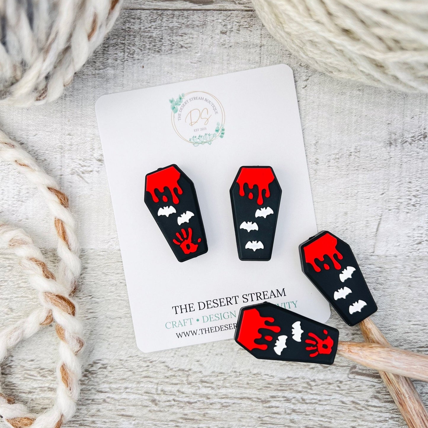 Coffin Stitch Stoppers Knitting Needle Point Protectors - The Desert Stream Stitch