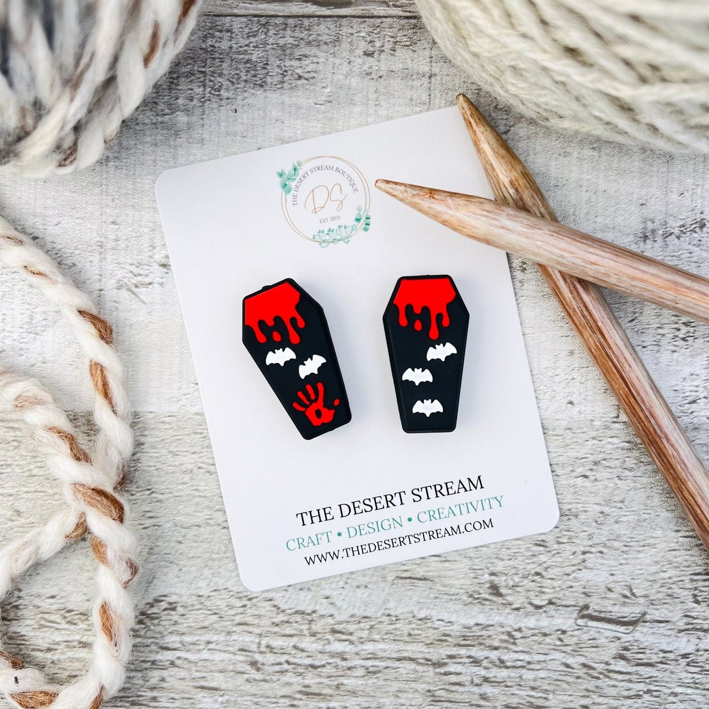 Coffin Stitch Stoppers Knitting Needle Point Protectors - The Desert Stream Stitch