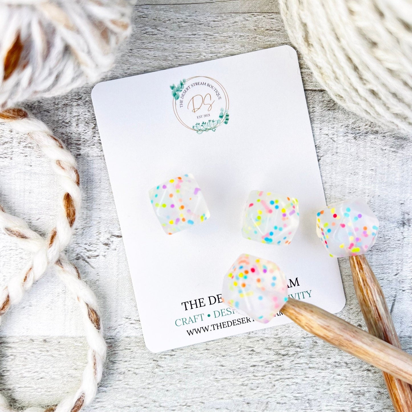Confetti Stitch Stoppers Knitting Needle Point Protectors - The Desert Stream Stitch