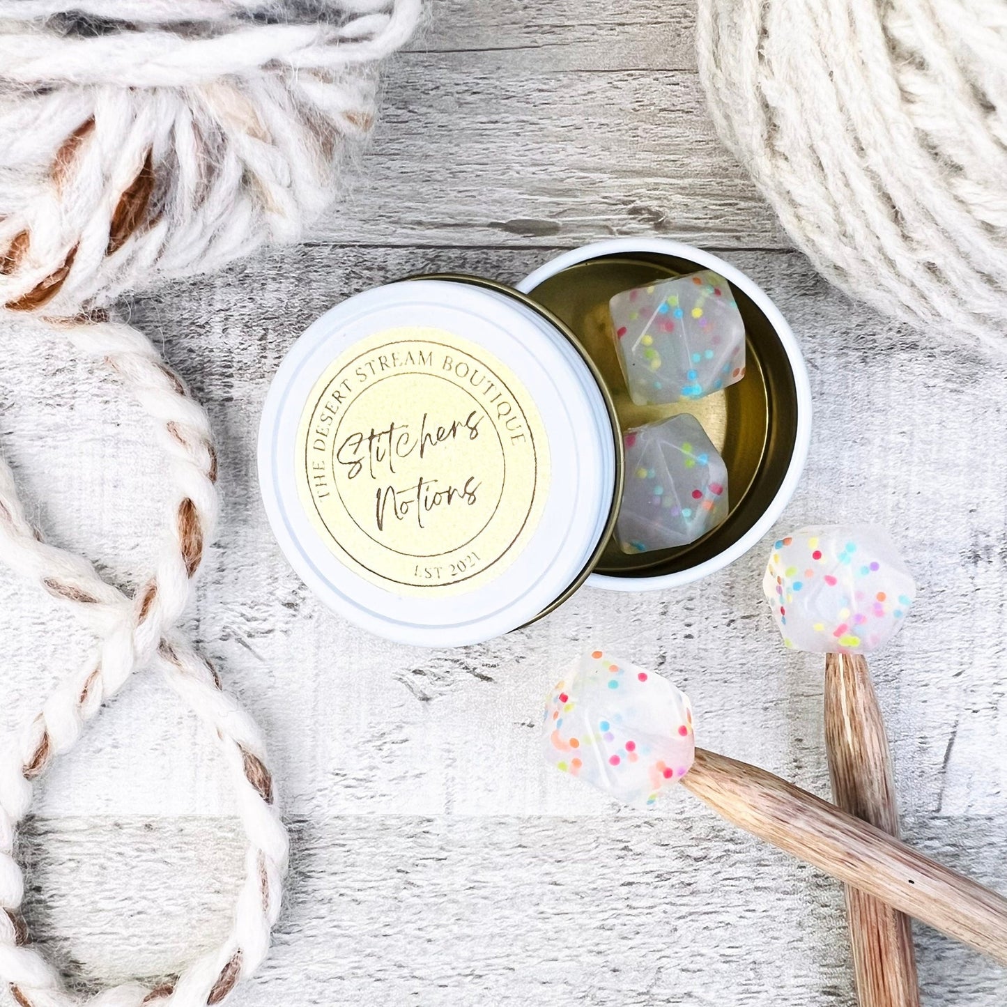 Confetti Stitch Stoppers Knitting Needle Point Protectors - The Desert Stream Stitch