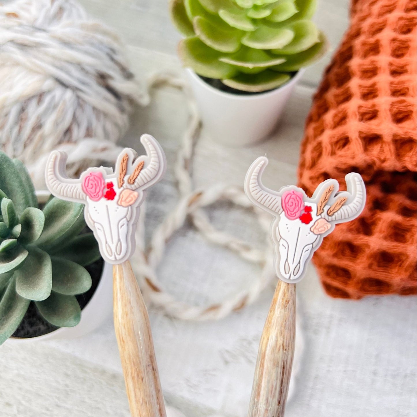 Cow Skull Stitch Stoppers Knitting Needle Point Protectors - The Desert Stream Stitch