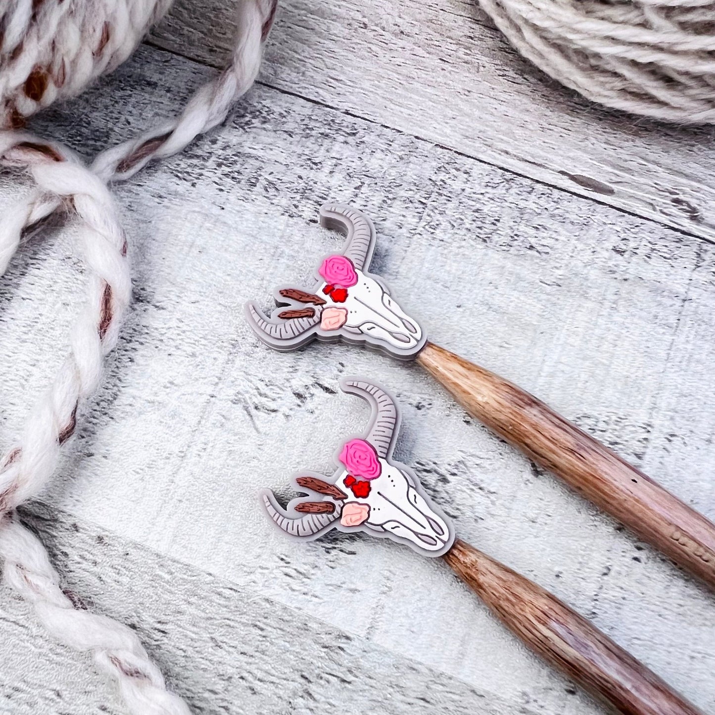 Cow Skull Stitch Stoppers Knitting Needle Point Protectors - The Desert Stream Stitch