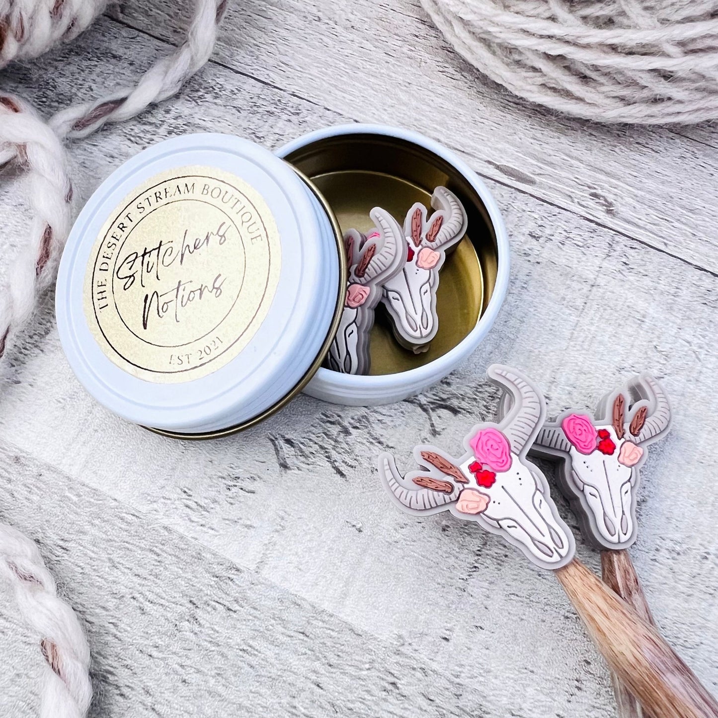 Cow Skull Stitch Stoppers Knitting Needle Point Protectors - The Desert Stream Stitch