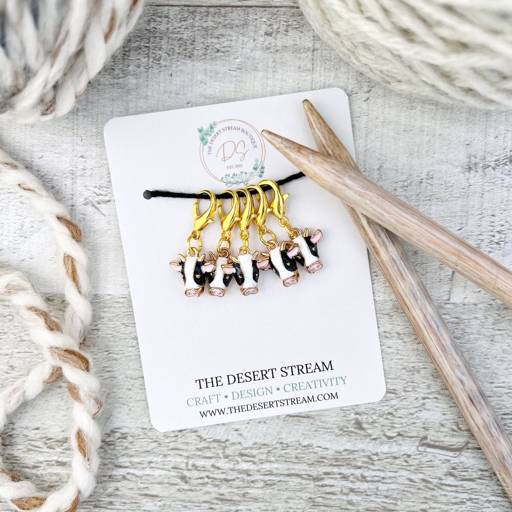 Cow Stitch Markers Set - Knitting and Crochet - The Desert Stream Stitch