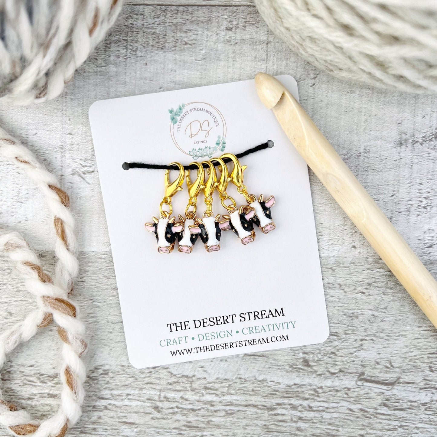 Cow Stitch Markers Set - Knitting and Crochet - The Desert Stream Stitch