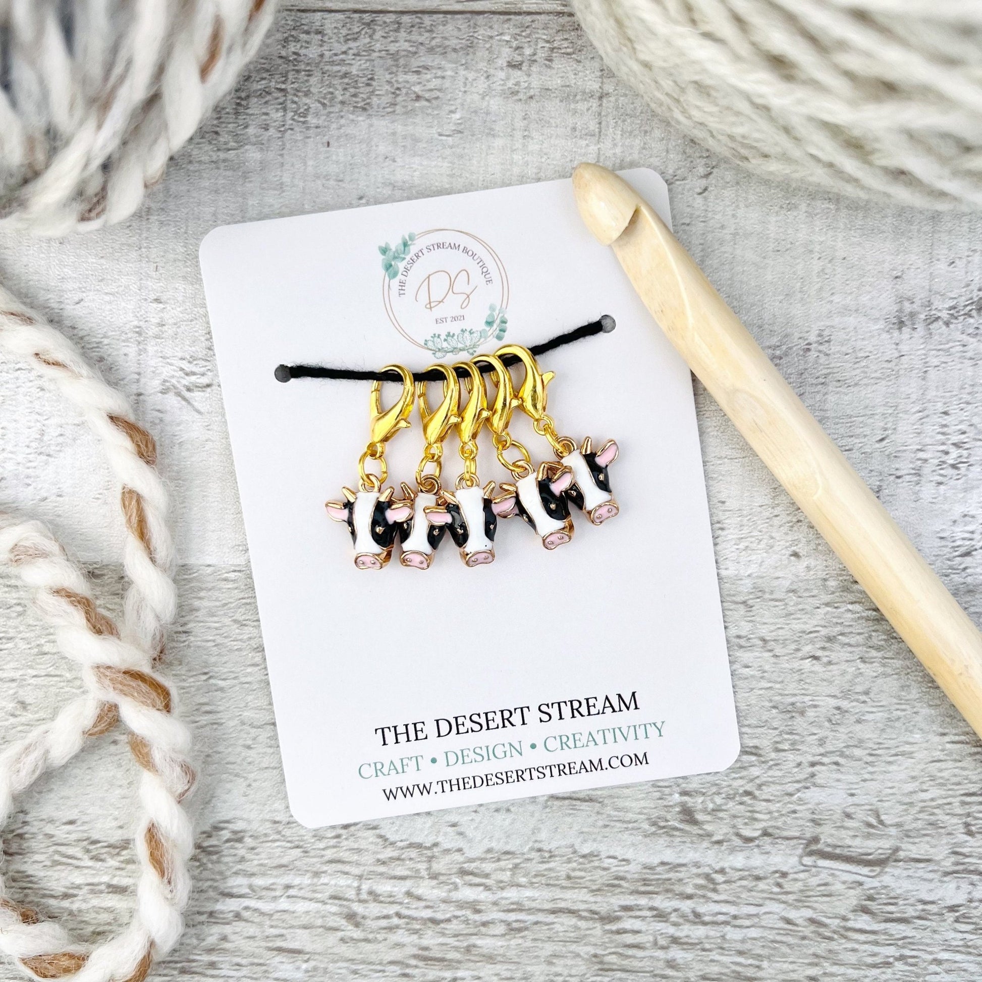 Cow Stitch Markers Set - Knitting and Crochet - The Desert Stream Stitch