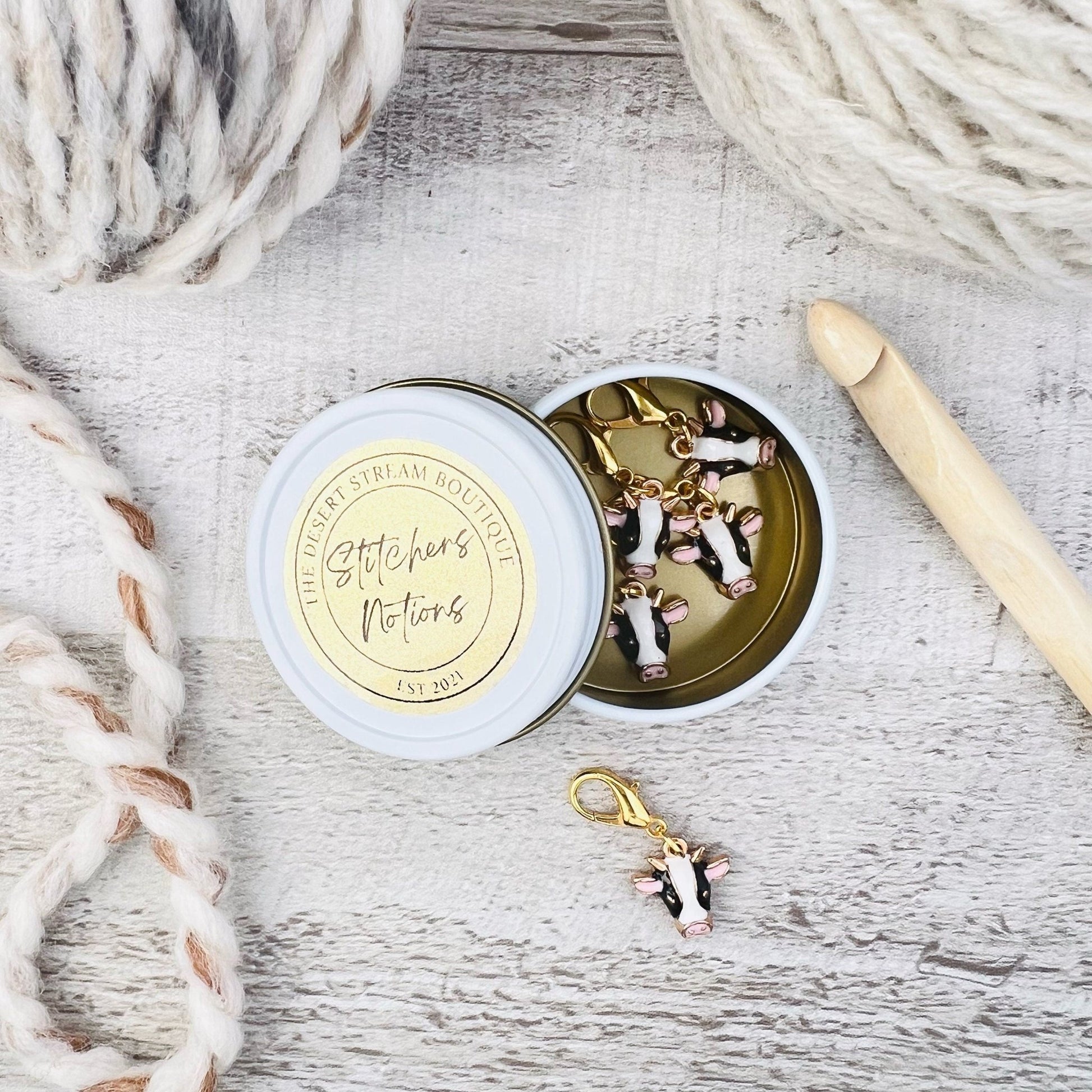Cow Stitch Markers Set - Knitting and Crochet - The Desert Stream Stitch