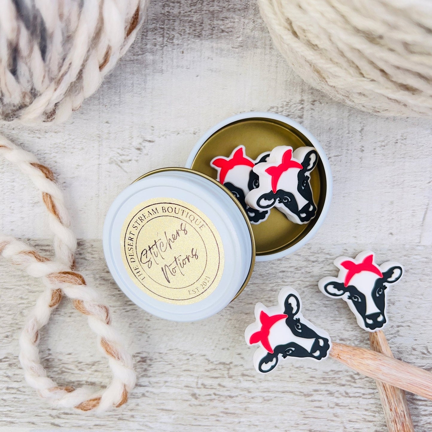 Cow Stitch Stoppers Knitting Needle Point Protectors - The Desert Stream Stitch