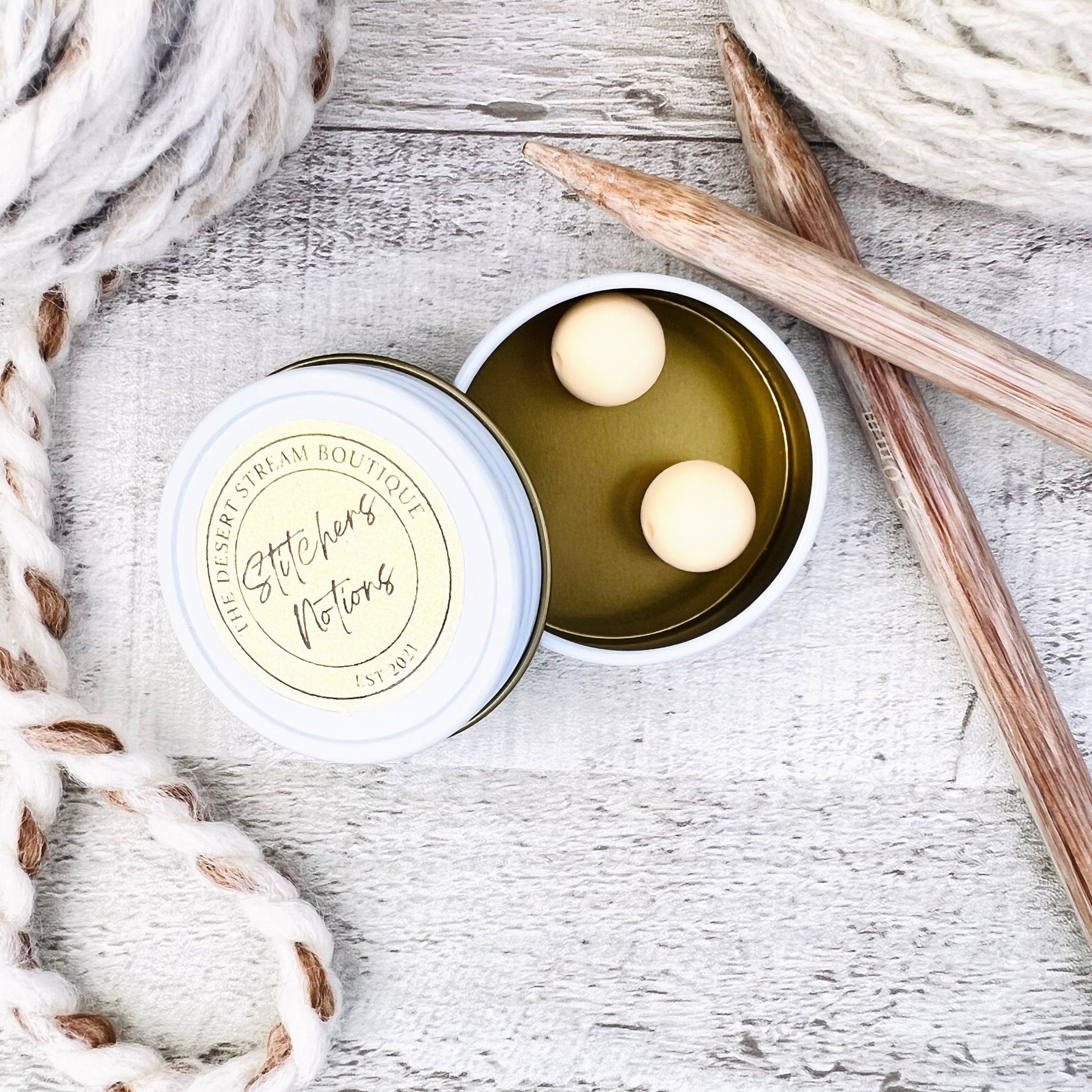 Cream Stitch Stoppers Knitting Needle Point Protectors - The Desert Stream Stitch