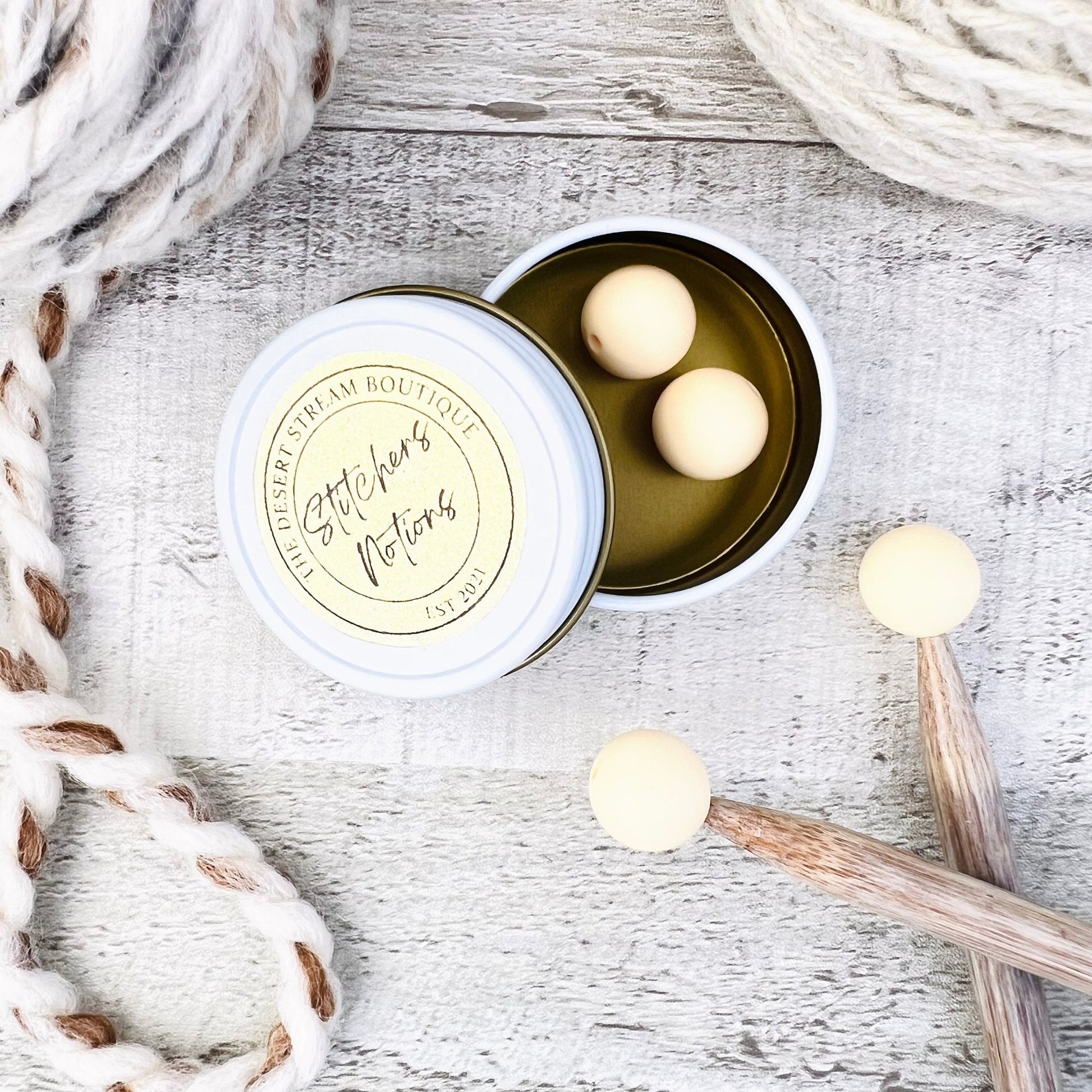 Cream Stitch Stoppers Knitting Needle Point Protectors - The Desert Stream Stitch