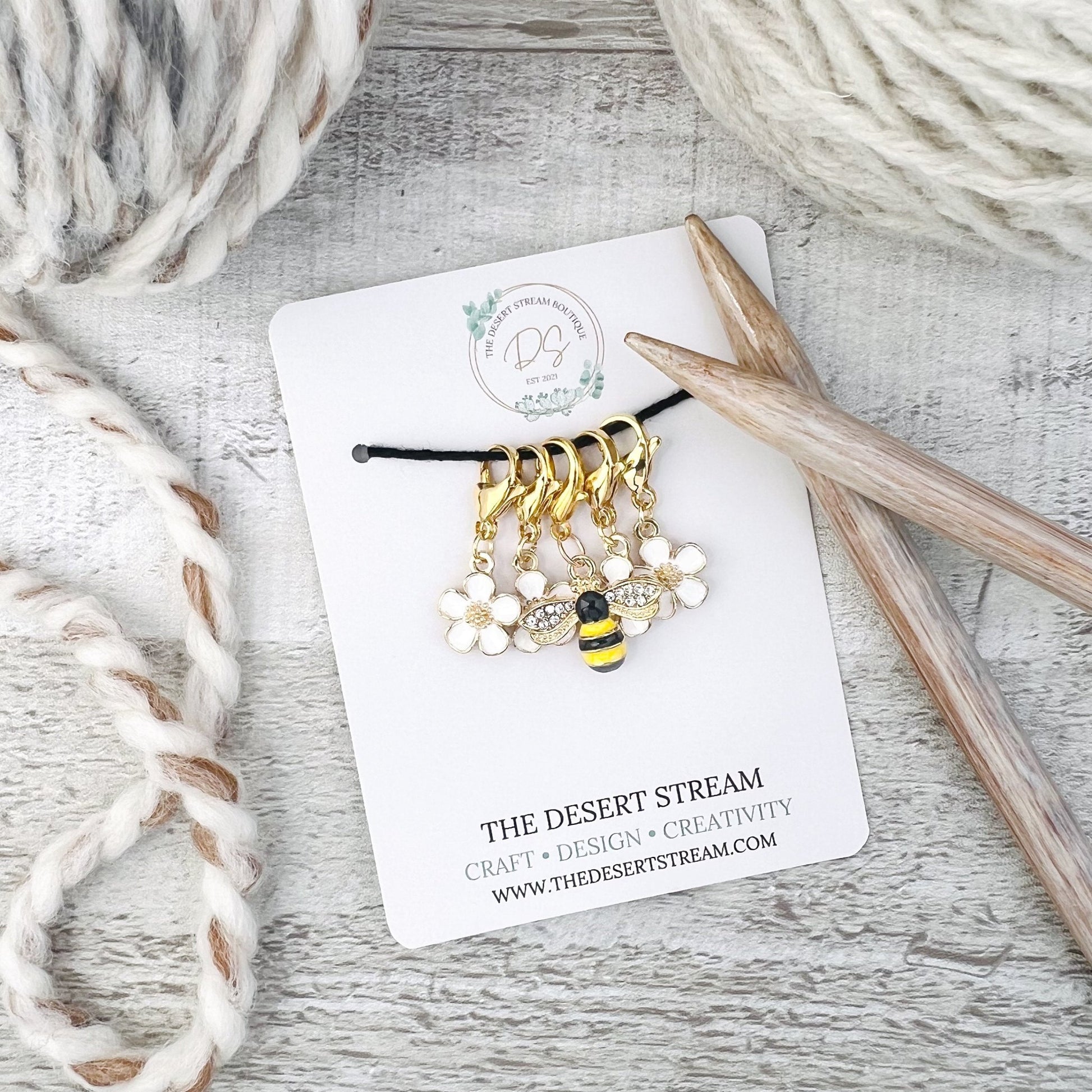 Flower Bee Stitch Markers Set - Knitting and Crochet - The Desert Stream Stitch
