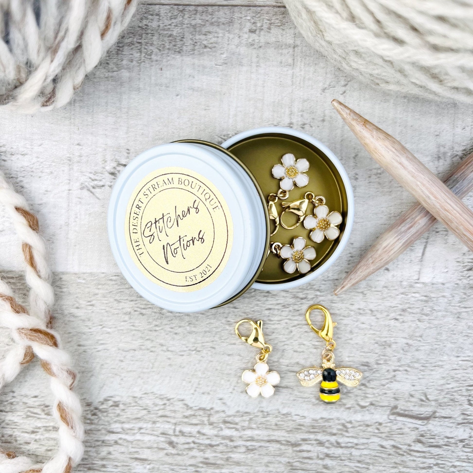 Flower Bee Stitch Markers Set - Knitting and Crochet - The Desert Stream Stitch