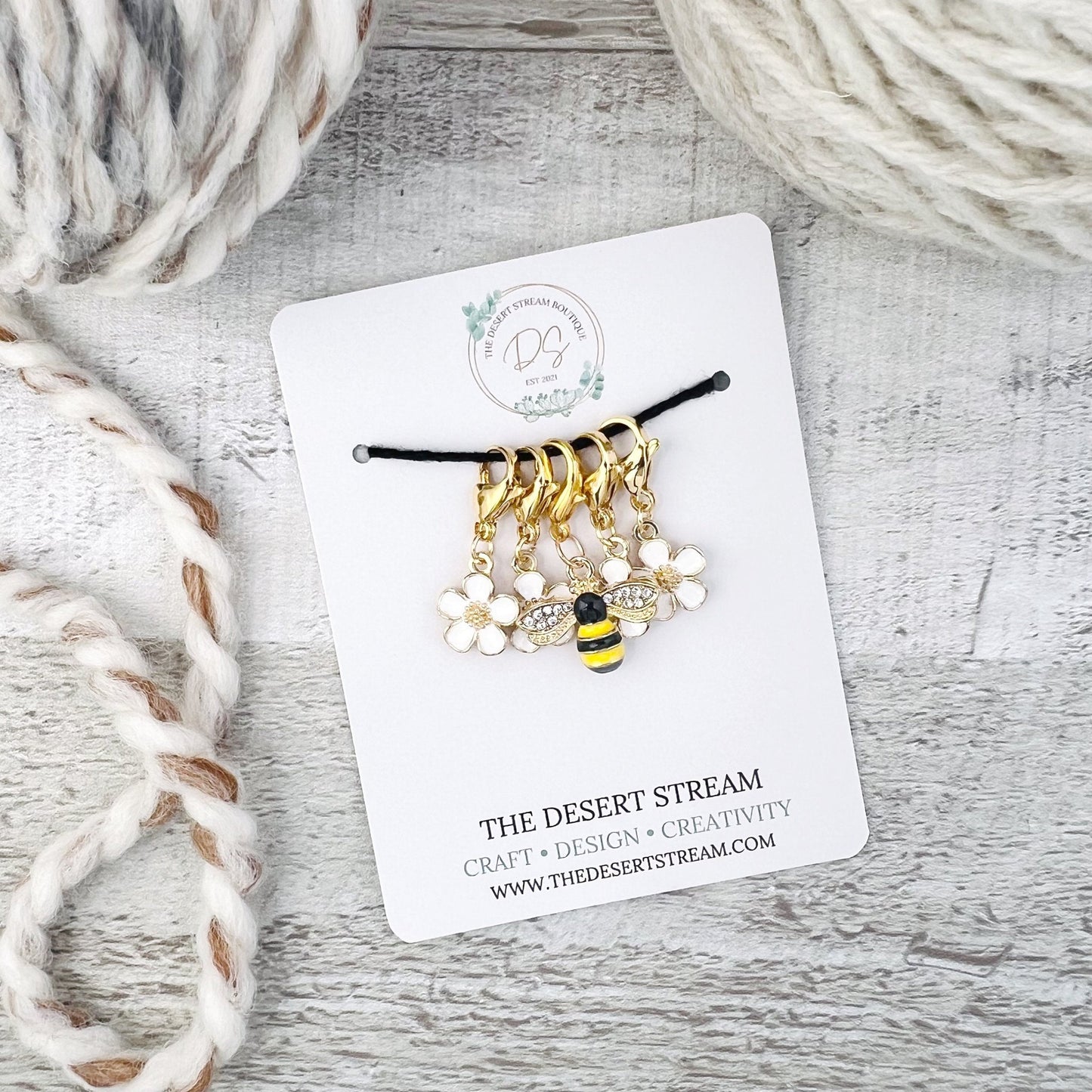 Flower Bee Stitch Markers Set - Knitting and Crochet - The Desert Stream Stitch