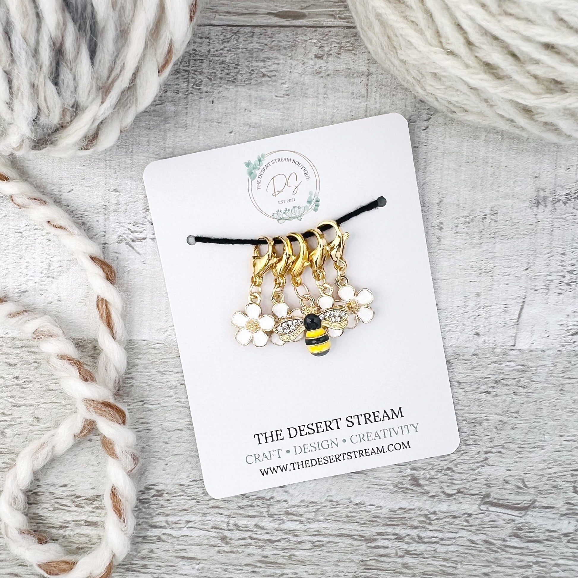 Flower Bee Stitch Markers Set - Knitting and Crochet - The Desert Stream Stitch