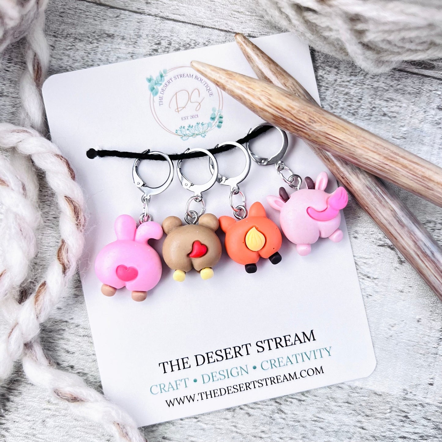 Furry Fannies Stitch Markers - The Desert Stream Stitch
