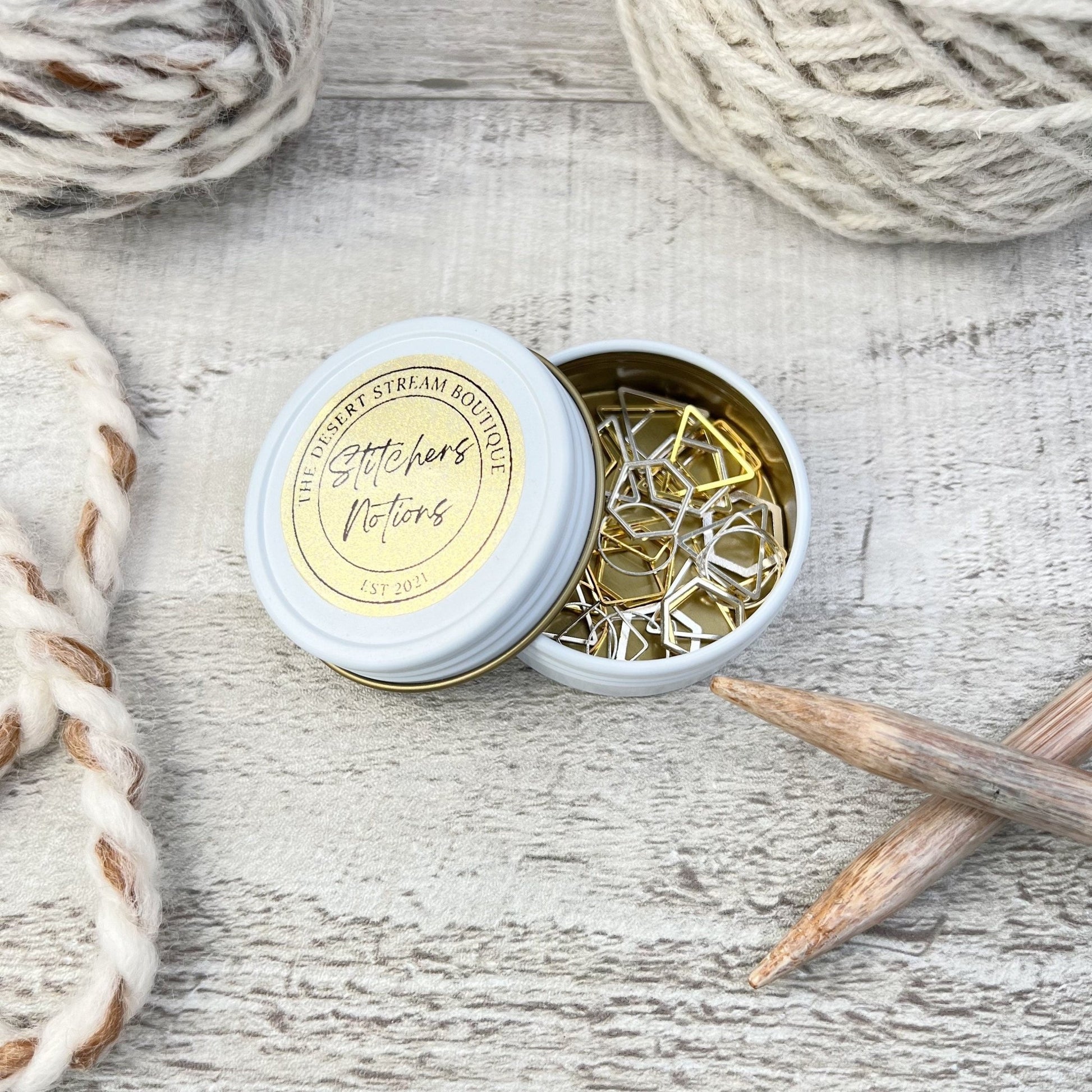 Geometric 40 - Piece Stitch Marker Tin Set - Knitting - The Desert Stream Stitch