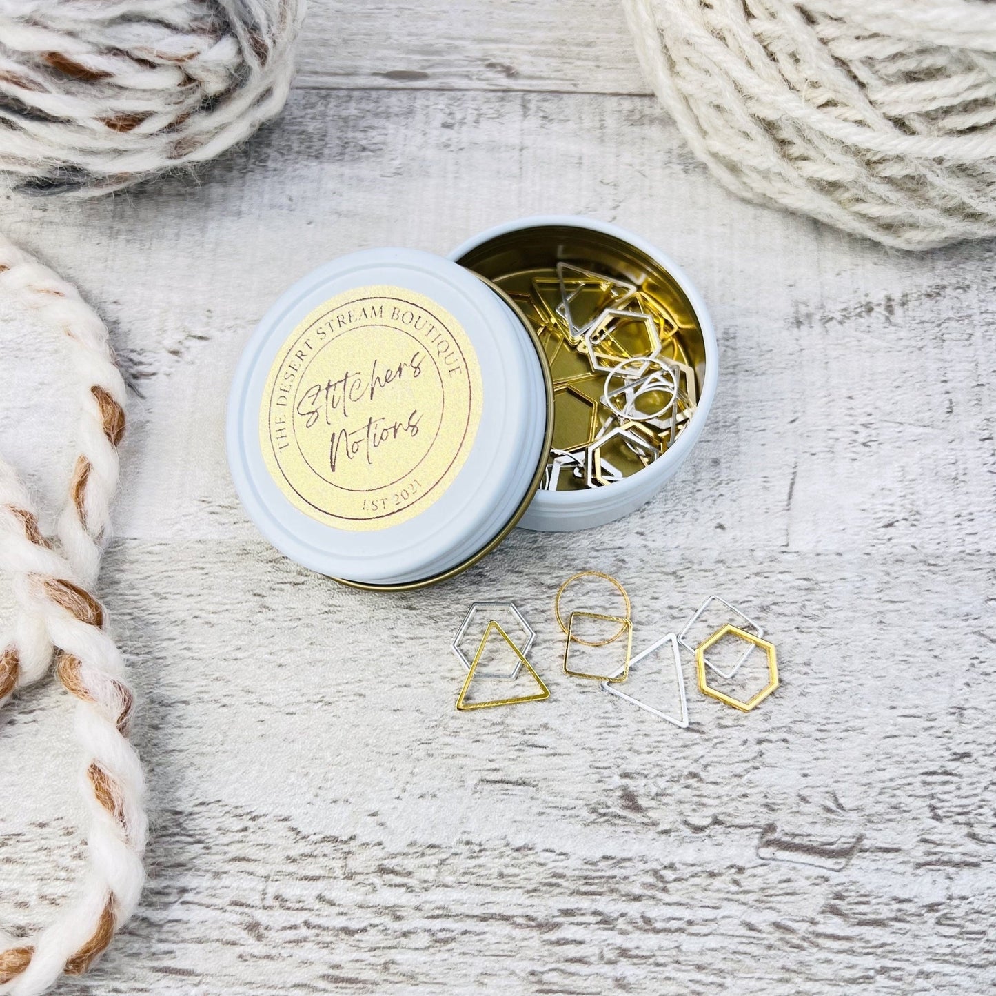 Geometric 40 - Piece Stitch Marker Tin Set - Knitting - The Desert Stream Stitch