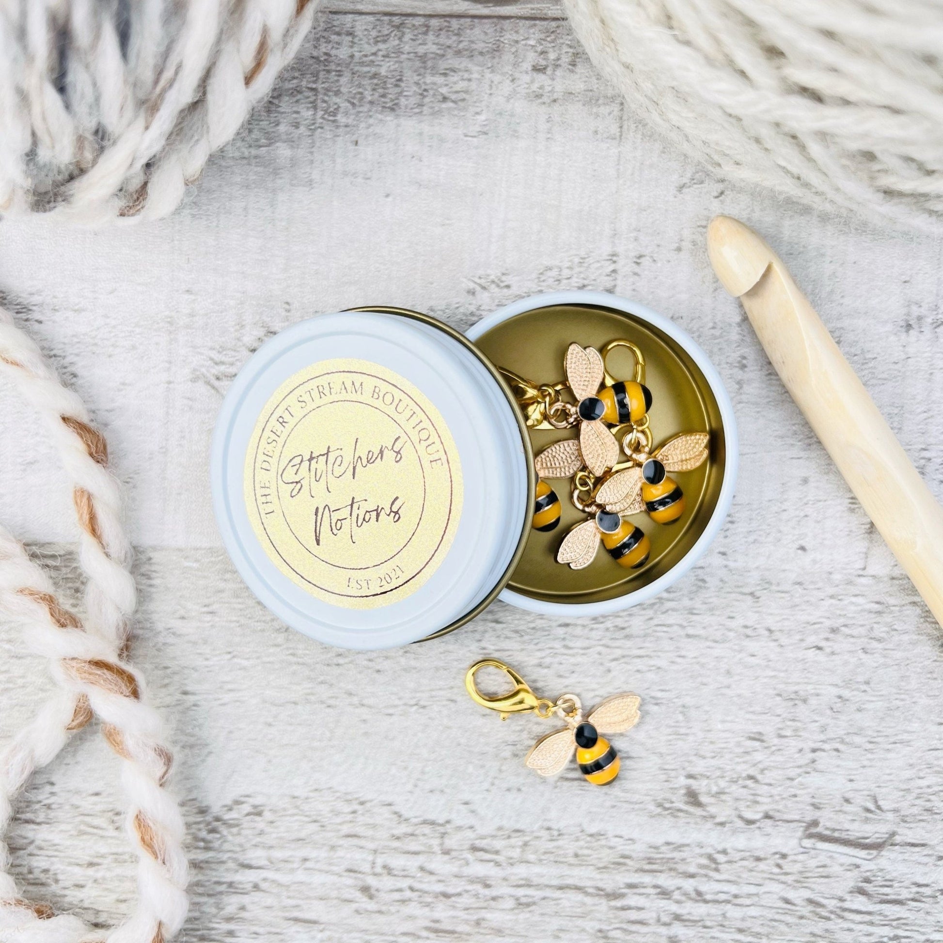 Honey Bee Stitch Markers Set - Knitting and Crochet - The Desert Stream Stitch