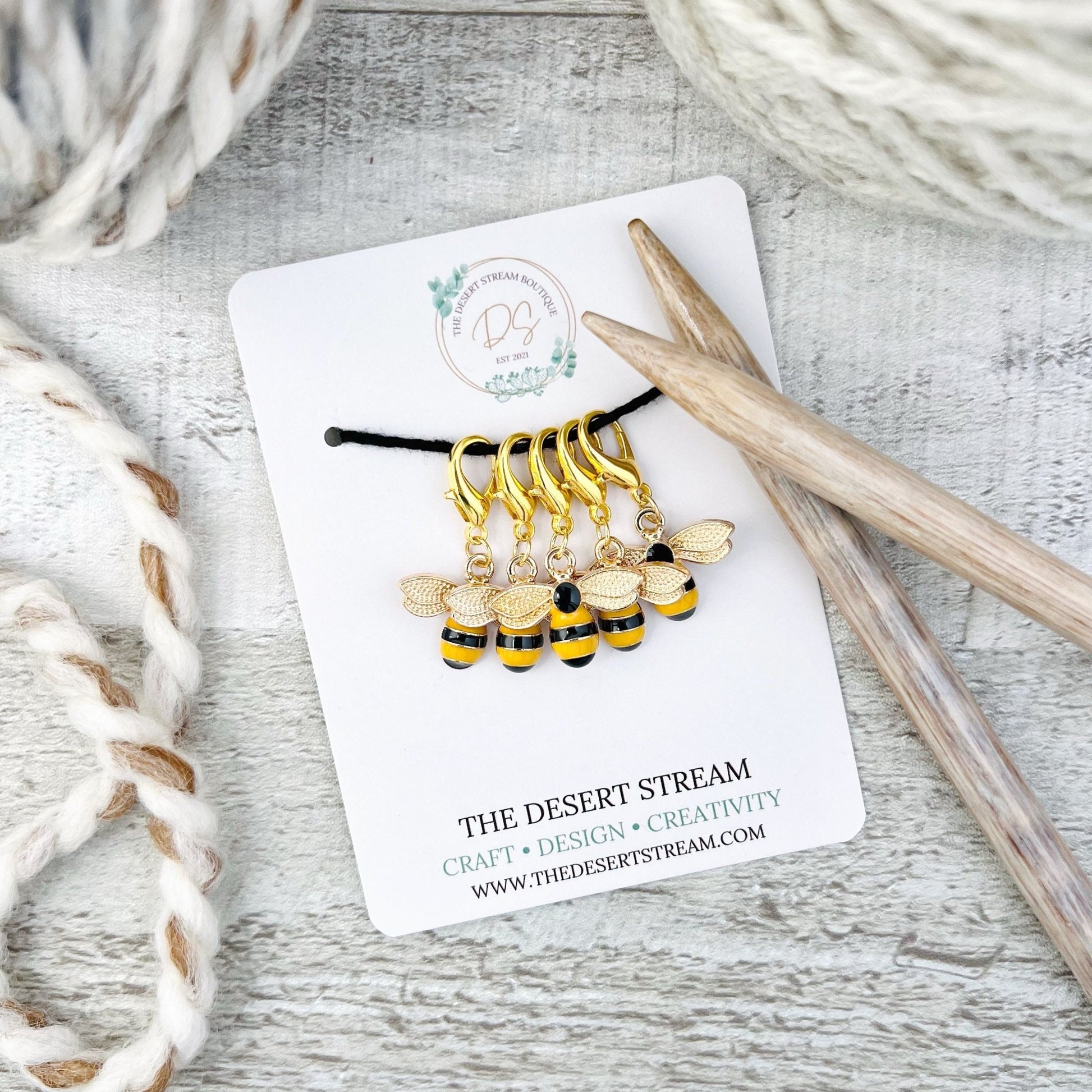 Honey Bee Stitch Markers Set - Knitting and Crochet - The Desert Stream Stitch
