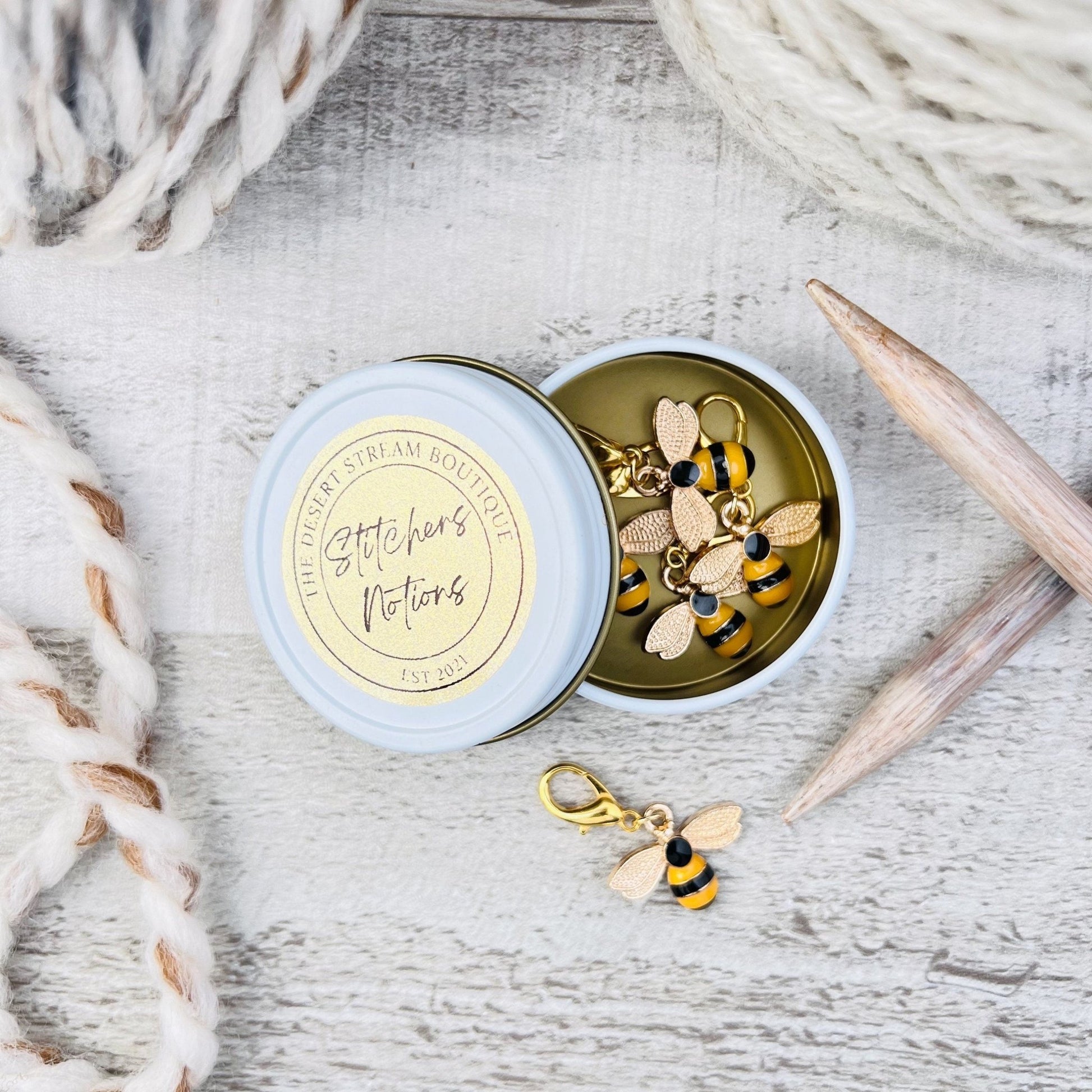 Honey Bee Stitch Markers Set - Knitting and Crochet - The Desert Stream Stitch