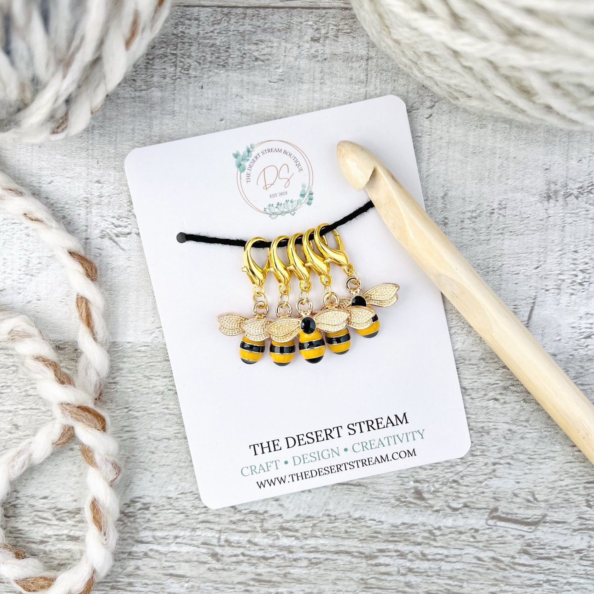 Honey Bee Stitch Markers Set - Knitting and Crochet - The Desert Stream Stitch