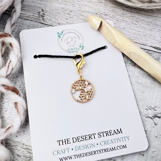 Honeycomb Bee Stitch Marker - Luxe Limited Collectors Edition - 18K Gold Cubic Zirconia - The Desert Stream Stitch