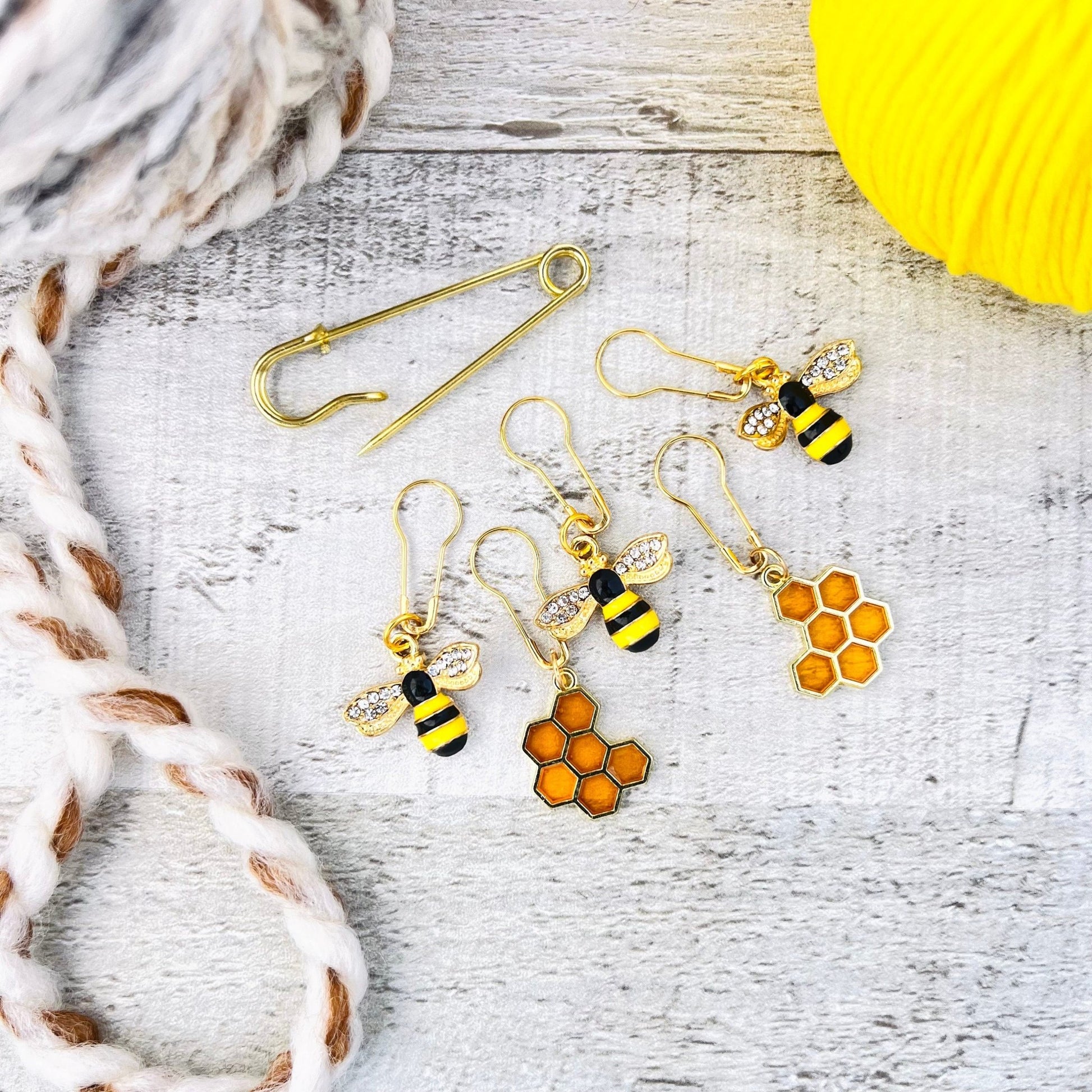 Honeycomb & Bee Stitch Markers Set - Knitting and Crochet - The Desert Stream Stitch
