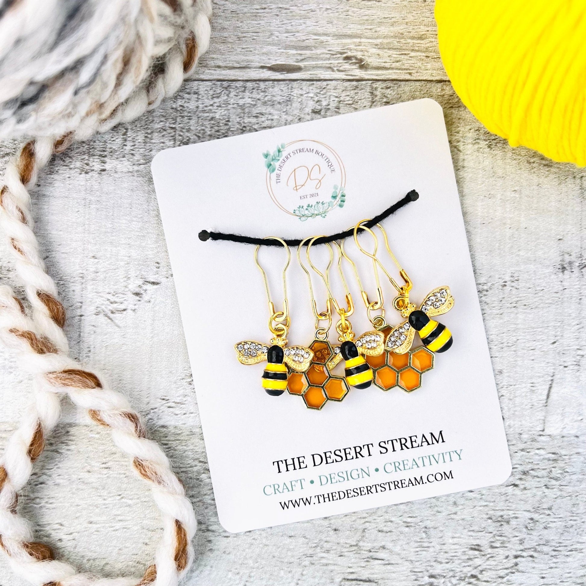 Honeycomb & Bee Stitch Markers Set - Knitting and Crochet - The Desert Stream Stitch