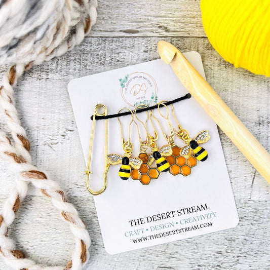 Honeycomb & Bee Stitch Markers Set - Knitting and Crochet - The Desert Stream Stitch