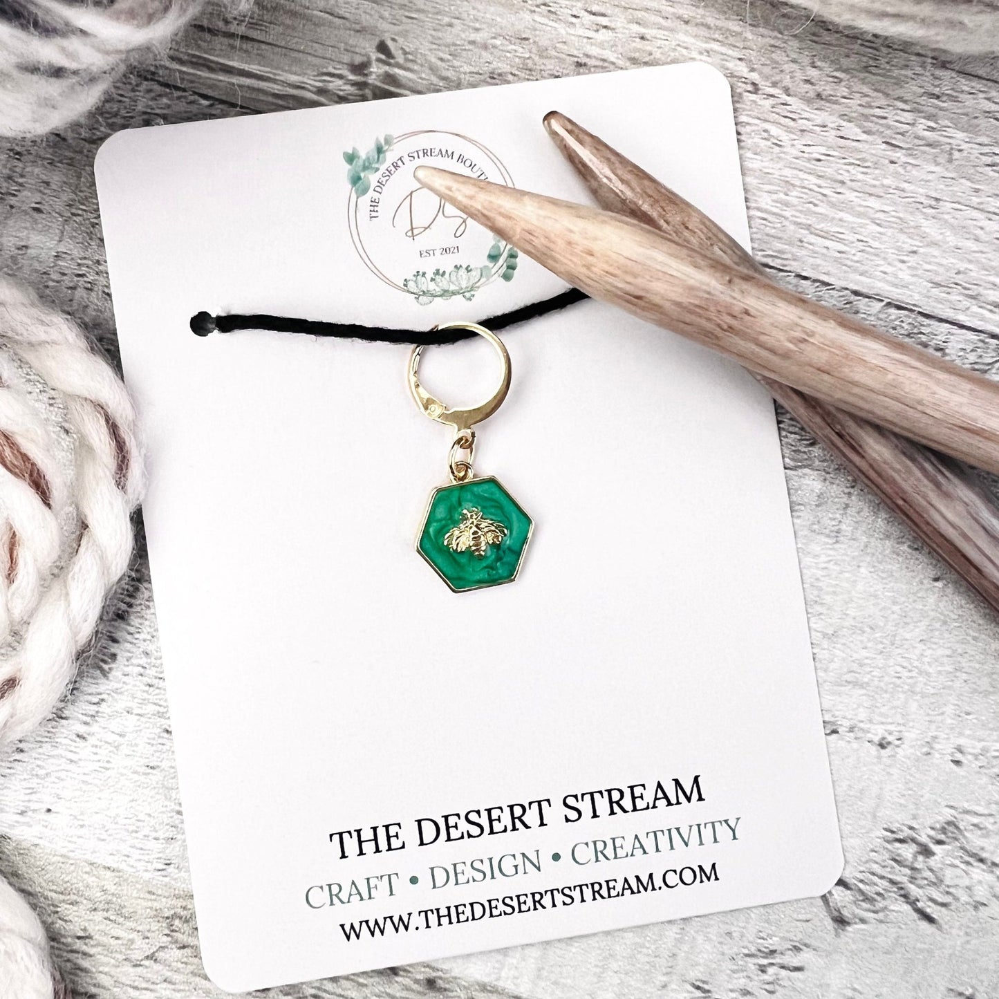 Jaded Bee Stitch Marker - Luxe Limited Collectors Edition - 18K Gold Cubic Zirconia - The Desert Stream Stitch