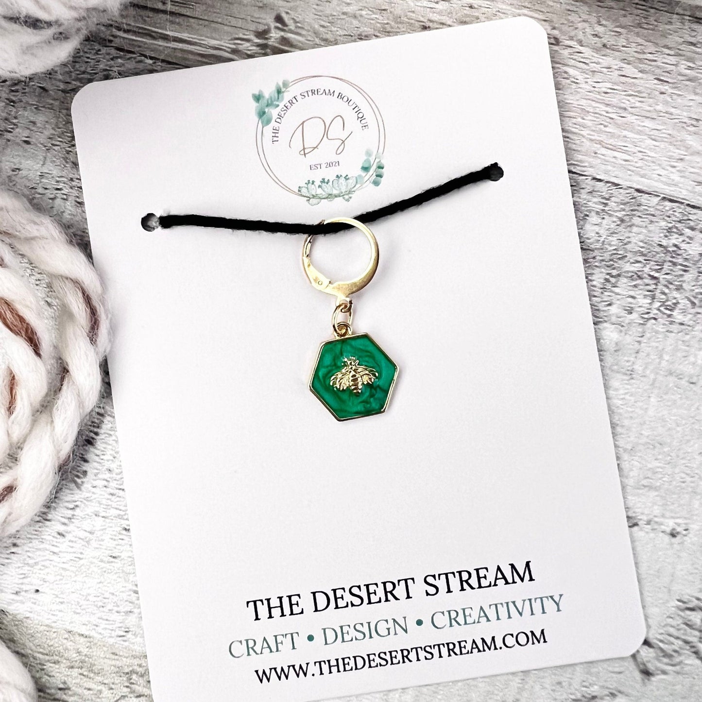 Jaded Bee Stitch Marker - Luxe Limited Collectors Edition - 18K Gold Cubic Zirconia - The Desert Stream Stitch