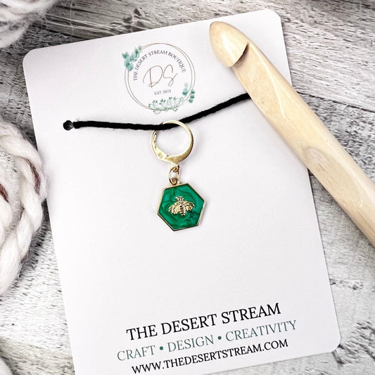 Jaded Bee Stitch Marker - Luxe Limited Collectors Edition - 18K Gold Cubic Zirconia - The Desert Stream Stitch