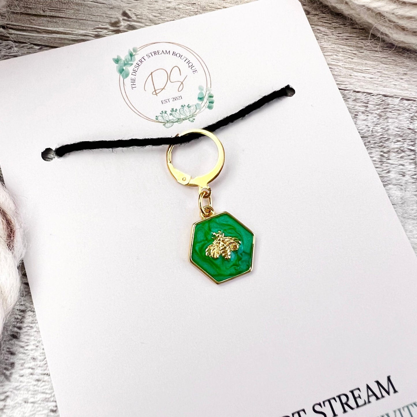 Jaded Bee Stitch Marker - Luxe Limited Collectors Edition - 18K Gold Cubic Zirconia - The Desert Stream Stitch