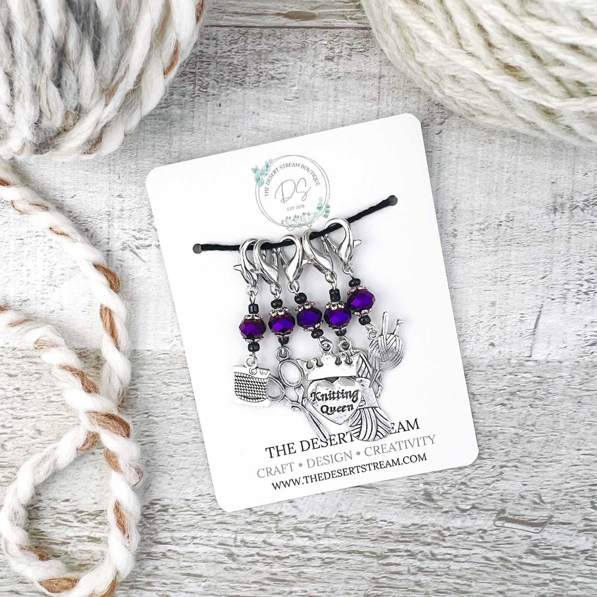 Knit Queen Stitch Markers Set - Knitting and Crochet - The Desert Stream Stitch